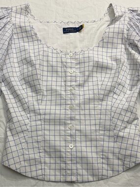 Polo Ralph Lauren White Blouse with Blue check pattern
